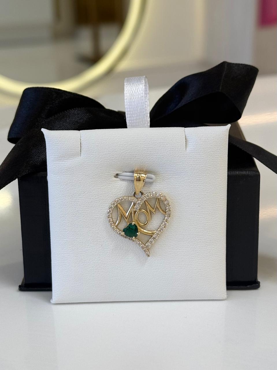 DIJE MOM CORAZON FLUORITA VERDE 2.8G 14K